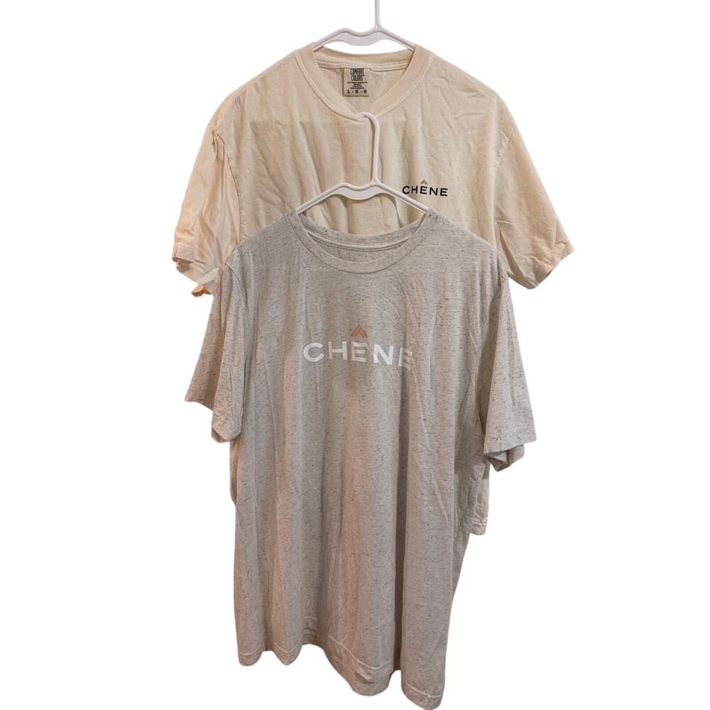 Chene Gear-Set of 2 Men's T-Shirts Sz L & XL Cream Gray Graphic Outdoors